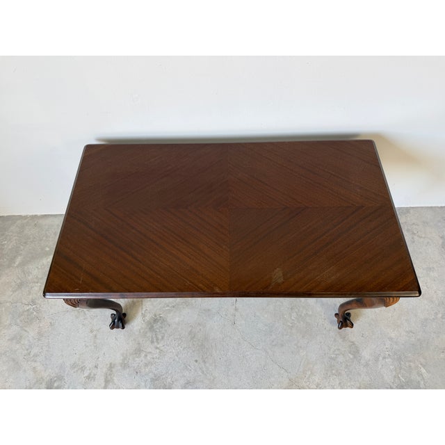 Vintage Georgian Style Carved Mahogany Wood Coffee Table With Claw Feet For Sale In Miami - Image 6 of 18