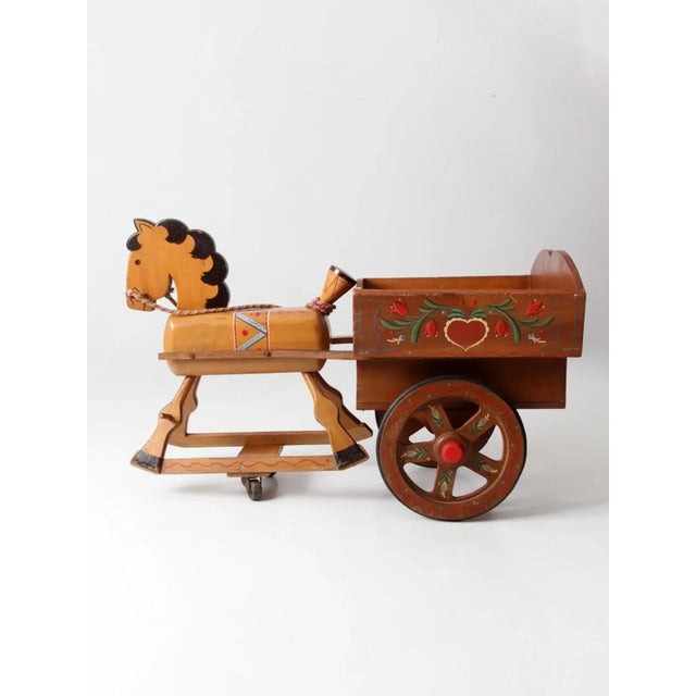 Vintage Folk Art Toy Riding Horse and Cart For Sale - Image 4 of 12