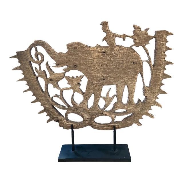 1950s Hand Carved Elephant & Man For Sale