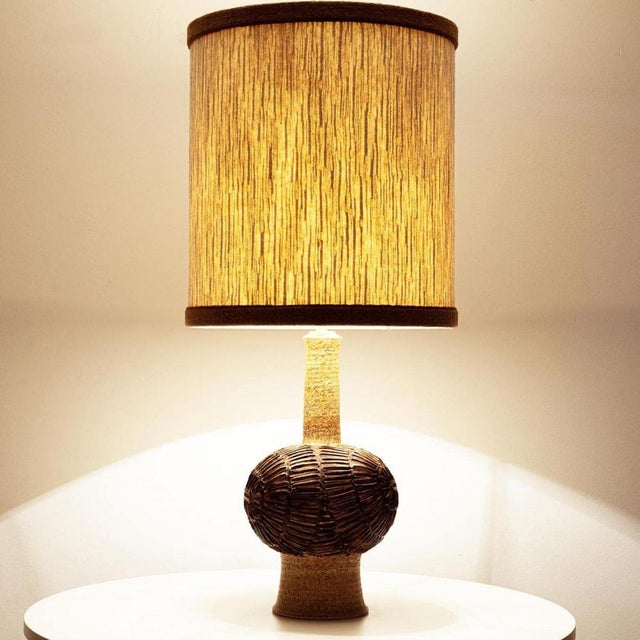 Axella Ceramic Beige Brown Lamp with Custom Shade by R. Houben, Denmark, 1970 For Sale - Image 6 of 10