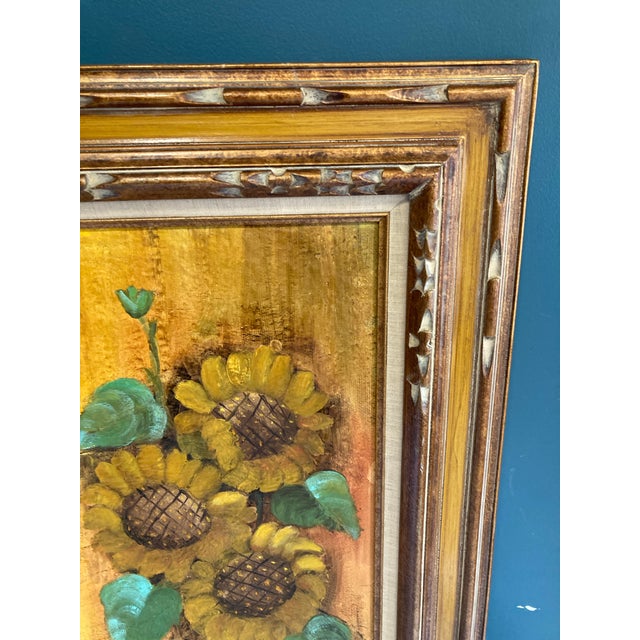 Mid 20th Century Mid 20th Century Original Sunflowers Oil Painting, Framed and Signed by Artist For Sale - Image 5 of 10