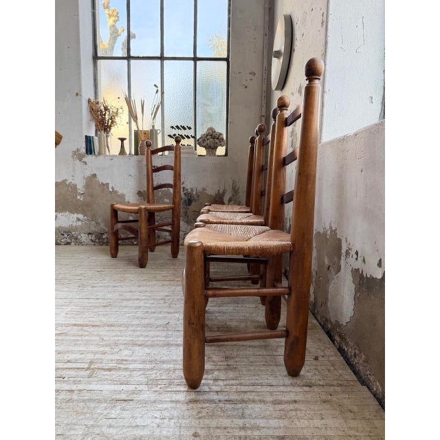Oak and Straw Chairs by Dudouyt, 1940s, Set of 4 For Sale - Image 12 of 18