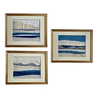 Contemporary Semi-Abstract​ Mixed Media Nautical Sailcloth Landscapes​ - Set of 3 by JJ-Hogan For Sale