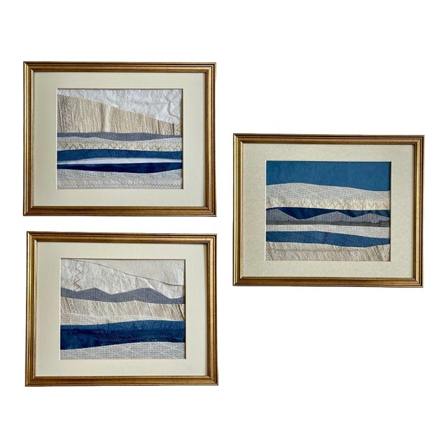 Contemporary Semi-Abstract​ Mixed Media Nautical Sailcloth Landscapes​ - Set of 3 by JJ-Hogan For Sale