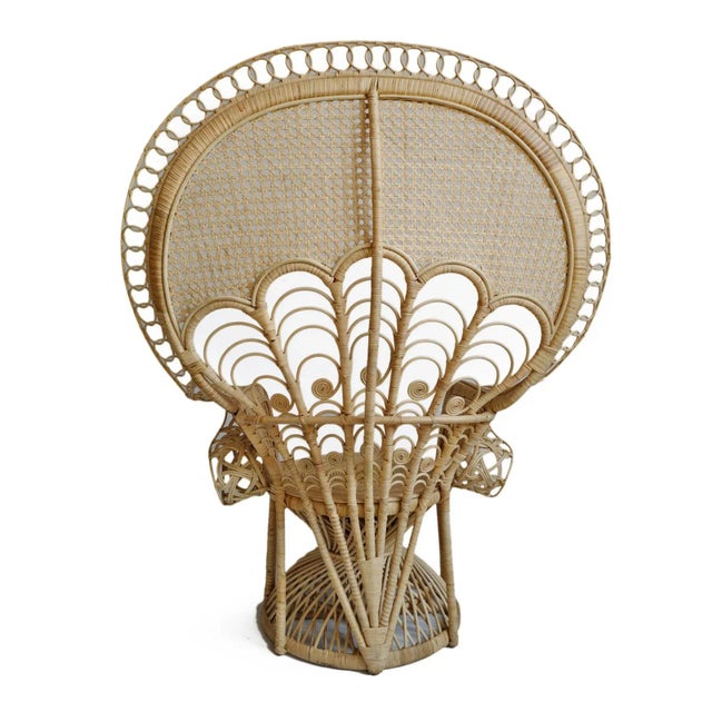 Boho Chic Raw Wicker Peacock Cane Back Fan Chair For Sale - Image 3 of 5