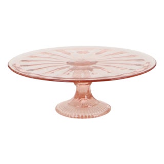 Pink Art Deco Cake Platter in Rosaline Glass, 1930s For Sale