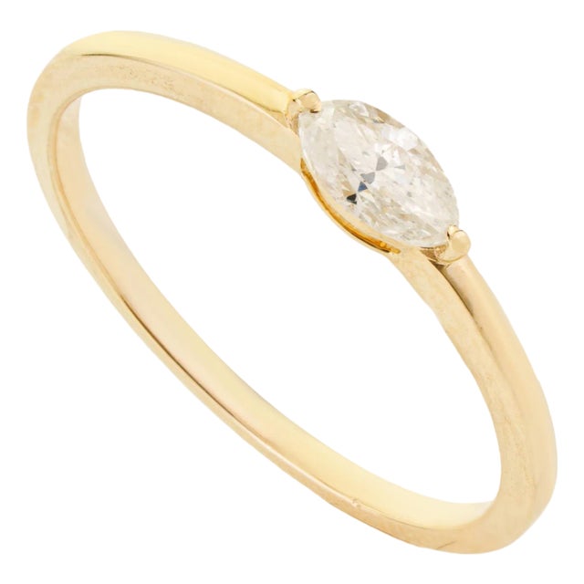 Modern Marquise Cut Diamond Solitaire Ring Size 5 in 14k Yellow Gold For Sale