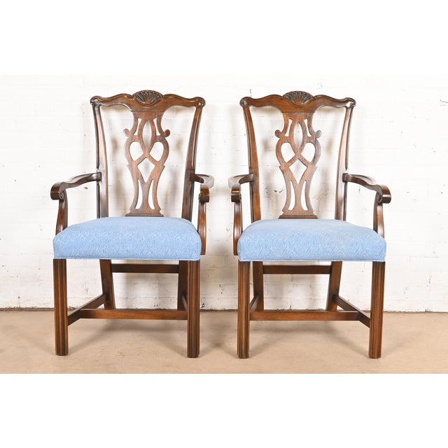 Drexel Heritage Georgian Carved Mahogany Armchairs or Dining Captain Chairs, Pair For Sale - Image 12 of 12