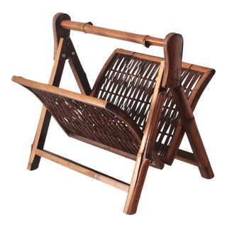 French Early 20th Century Style Folding Bamboo Magazine Rack For Sale