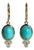 14k Yellow Gold Diamond Lever-Back Drop Earrings With Natural Turquoise, A Pair For Sale