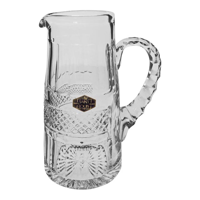 Late 20th Century Saint-Louis Crystal Pitcher Trianon Pattern France Broc Canne Jug Barware Signed Carafe Orangeade For Sale