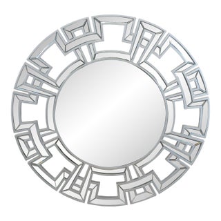 Wood and Beveled Glass Round Mirror For Sale