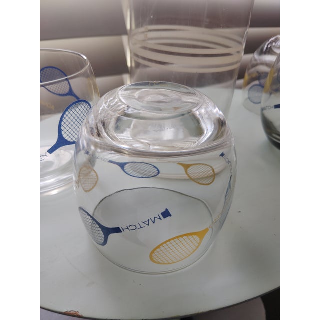1970s Barware Roly Poly Glasses Blue Yellow Rackets - 5 pcs For Sale - Image 14 of 18
