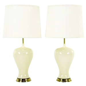 Ivory Glazed Curvaceous Vase Form Ceramic Table Lamps - a Pair