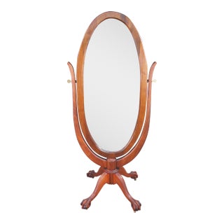 Antique Victorian Solid Mahogany Cheval Dressing Mirror Ball & Claw Foot 67" For Sale