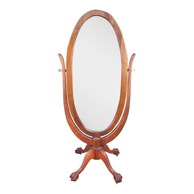 Antique Victorian Solid Mahogany Cheval Dressing Mirror Ball & Claw Foot 67" For Sale