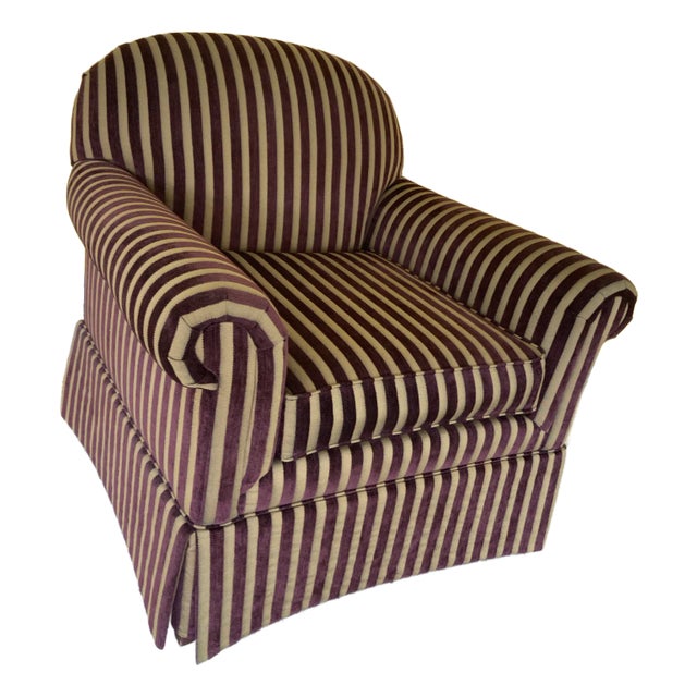 Vintage Burgundy and Gold Striped Club Chair in Corduroy Fabric by Norwalk Furniture For Sale