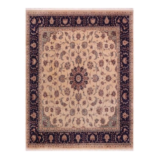 Shabby Chic 1990's Pak-Persian Tan/Blue Wool Rug - 8'0'' X 8'3'' For Sale