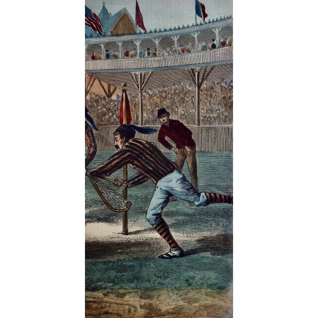 19th Century "A Game of Lacrosse": A Hand-colored 19th Century Woodcut Engraving by Hall, 1884 For Sale - Image 5 of 9