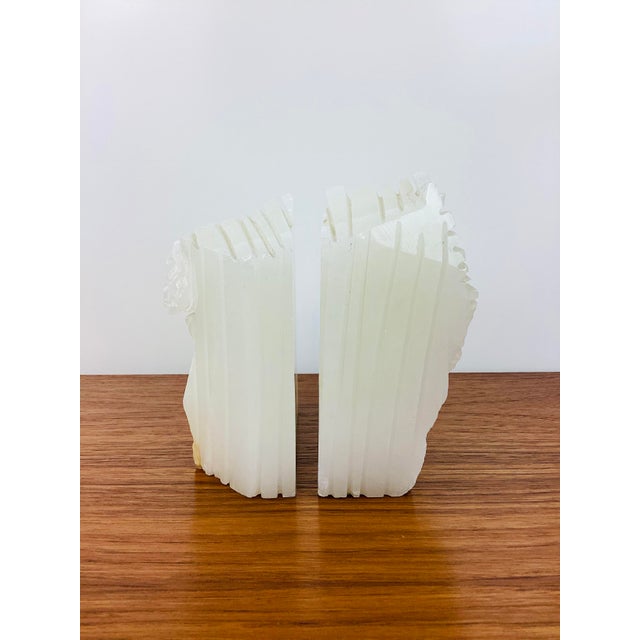 Vintage Brutal Carved White Onyx Stone Pair of Bookends For Sale In Las Vegas - Image 6 of 10