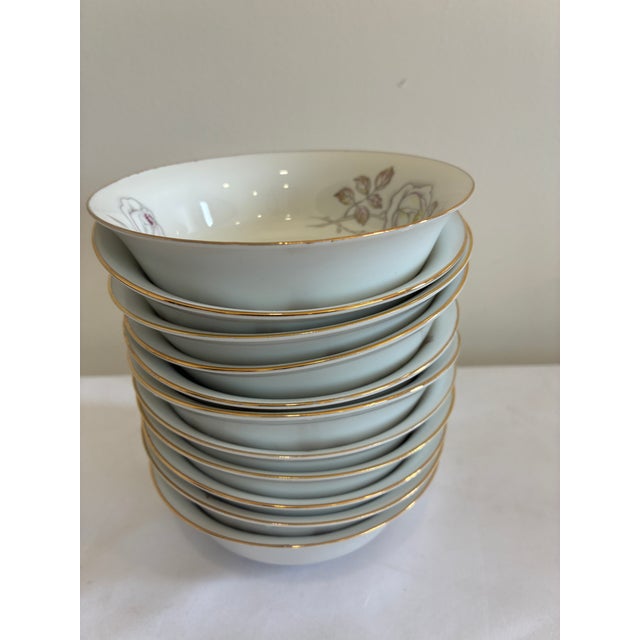Early 20th Century Johann Haviland “Sweetheart Rose” Bavarian China Bowls, Gold Rim Floral Pattern - Set of 12 For Sale - Image 9 of 11