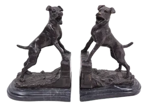 Bronze and Marble Bookends with Barking Dogs from E Drouot, France, 1890s, Set of 2