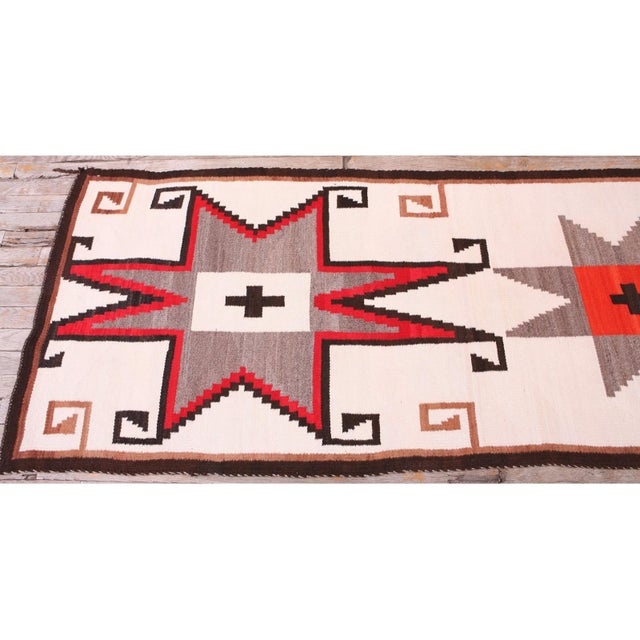 Textile 1930s White Star Geometric Antique Native American Navajo Crystal Flat Weave Rug For Sale - Image 7 of 9