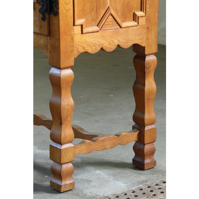 Vintage Baroque Danish Brutalist Oak Cabinet in the style of Henning Kjærnulf, 1960s For Sale - Image 11 of 16