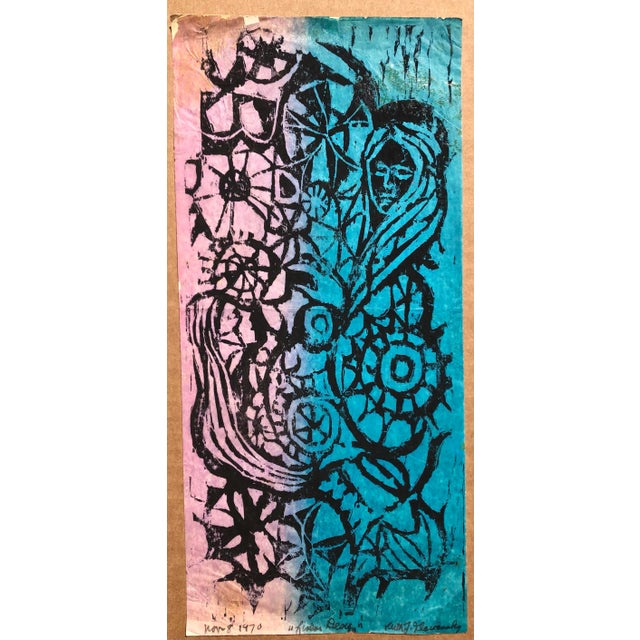 1970 Ruth Freeman Abstract Woodcut Chairish