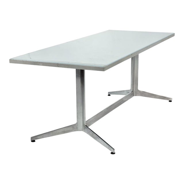 Ward Bennett Frosted Glass and Aluminum Dining Table/Desk, 1960 For Sale
