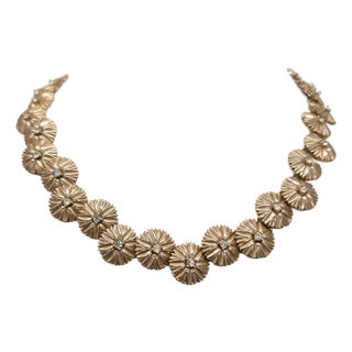 Vintage 1950s Signed Crown Trifari Goldtone "Bursts" With Clear Rhinestone Link Collar Necklace For Sale