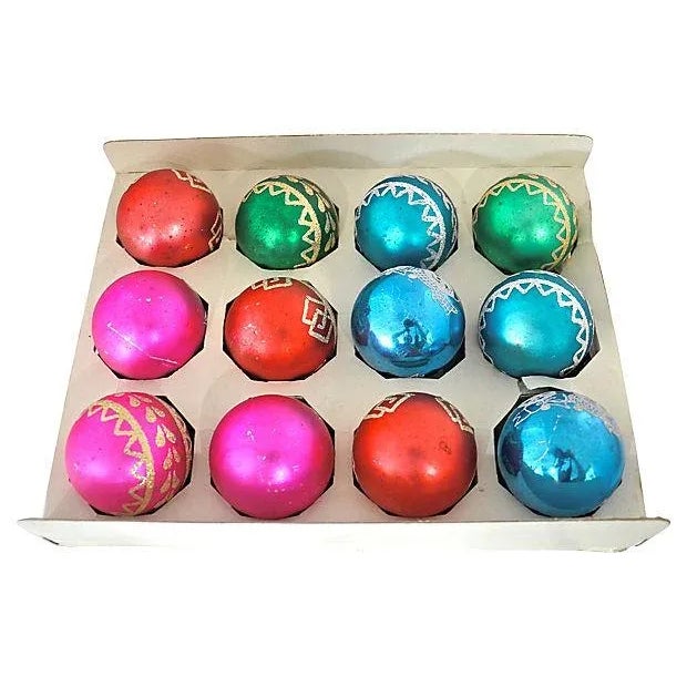 Traditional Shiny Brite Boxed Glitter Ornaments For Sale - Image 3 of 6