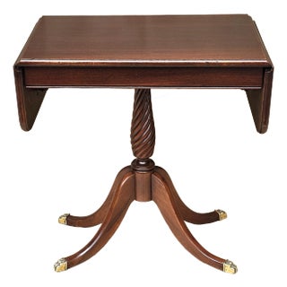 20th Century Brandt Mahogany Pedestal Drop Leaf Side Table, Refinished. For Sale
