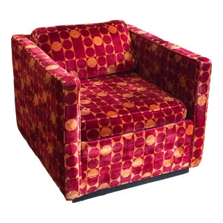 1969 Milo Baughman-Style Cube Club Chair W/ Original Cut Velvet Upholstery For Sale