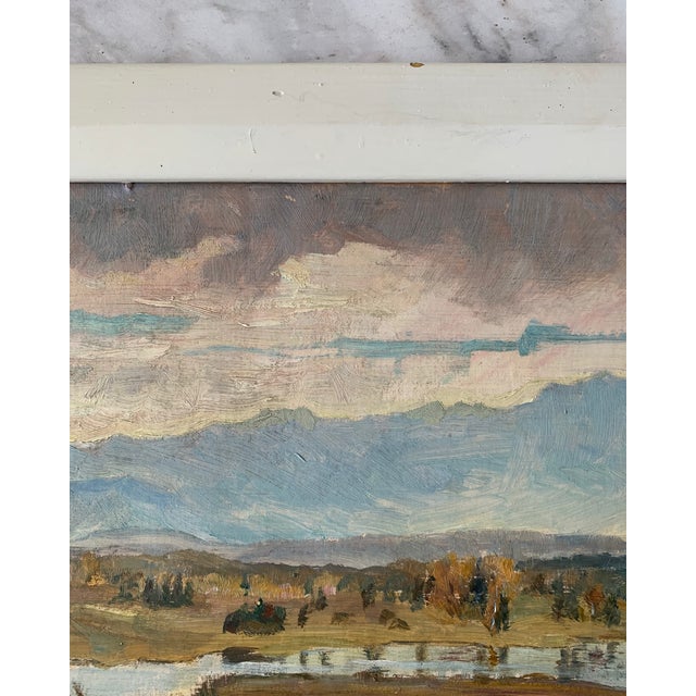 1948 Framed Oil on Cardboard German Landscape Scene For Sale - Image 6 of 11