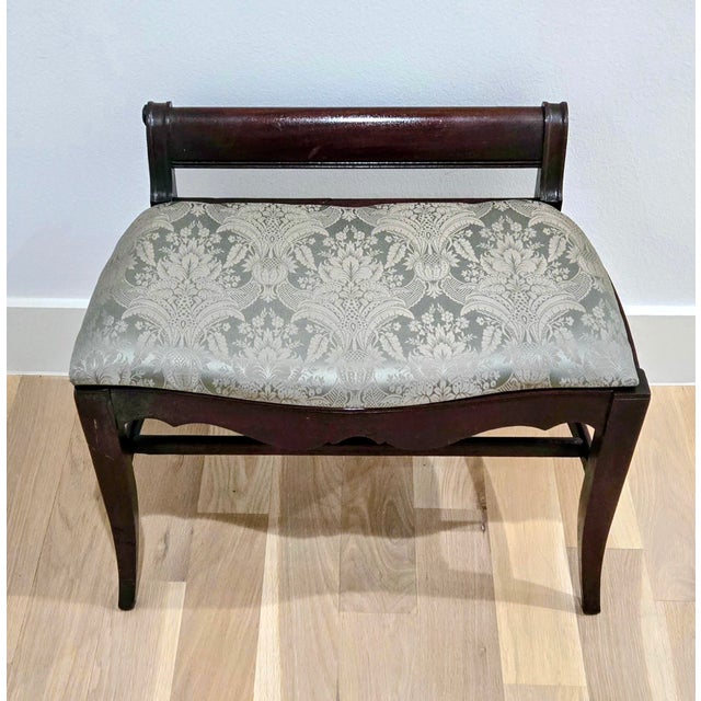 Classic mahogany-finished Georgian-Style Upholstered Vanity Stool / Piano Bench. Excellent for a dressing table, entry...