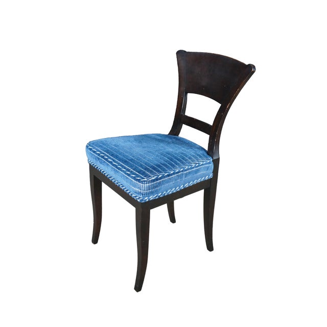 French Baker Furniture Biedermeier Directoire Style Mahogany & Blue Velvet Side Chair For Sale - Image 3 of 18