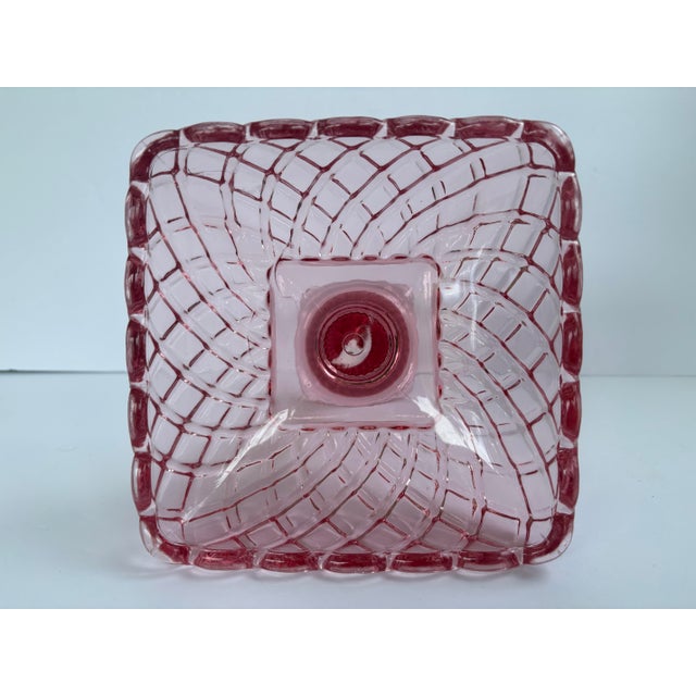 Vintage l.e. Smith Pink “Rose & Trellis” Glass Pedestal Candy Dish / Compote For Sale - Image 9 of 11
