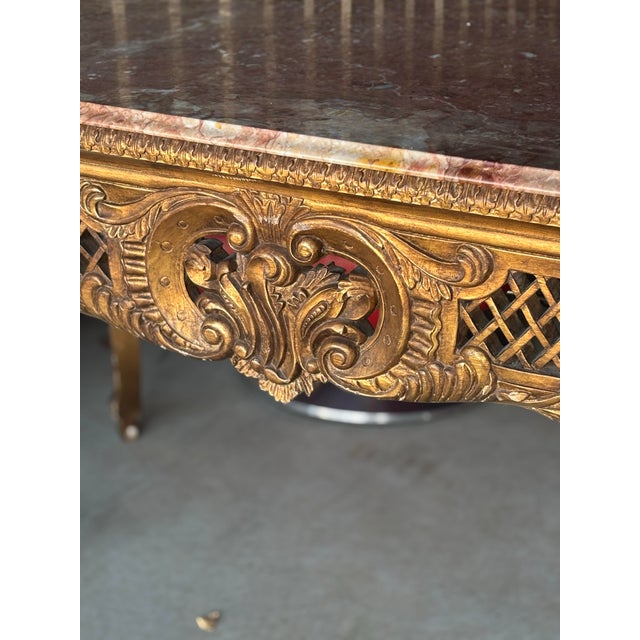 Late 19th Century Louis XIV-style Gilded Wood and Pink Marble Top Console Table For Sale - Image 4 of 9