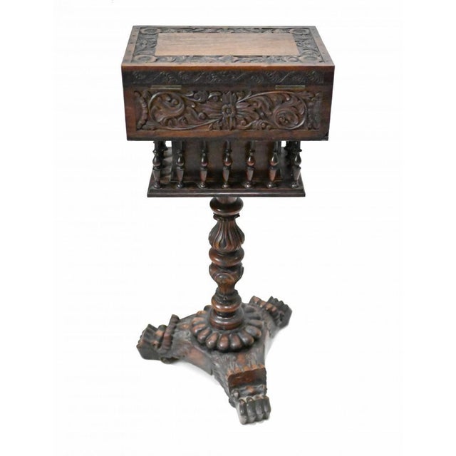 Padouk Wood Teapoy Finely Carved On An Elaborate Tri Form Base For Sale - Image 15 of 15