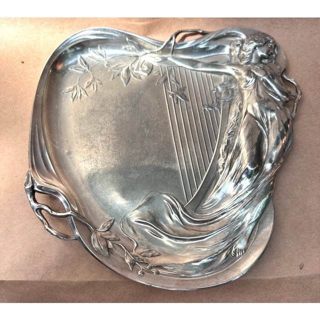 WMF Württembergische Metallwarenfabrik Antique Art Nouveau WMF Wurtlembergische Metallwarenfabrik Silver Tray For Sale - Image 4 of 9