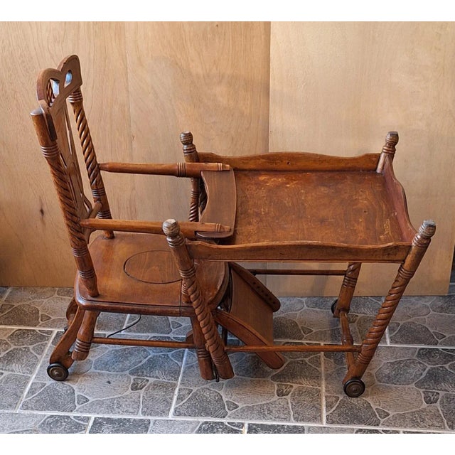 Brown Antique German Art Nouveau Children's High Chair in Beechwood, 1890s For Sale - Image 8 of 11