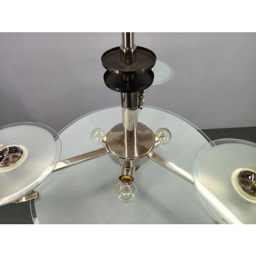 Metal Art Deco Chrome and Glass Chandelier, Czechoslovakia, 1930s For Sale - Image 7 of 11