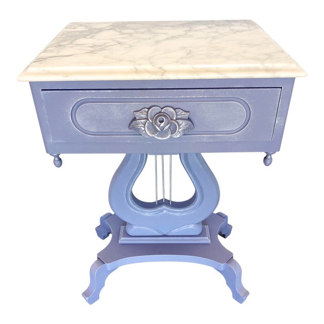 Vintage Mahogany Marble Top Harp End Table Chairish