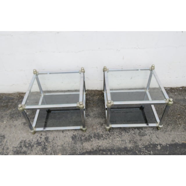Hollywood Regency Chrome Glass Top Side Tables a Pair 6256 For Sale - Image 16 of 16
