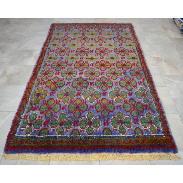 1940s Vintage Turkish Oushak Rug Hand Knotted High Pile Area Rug - 4′10″ × 8′5″ For Sale - Image 12 of 12