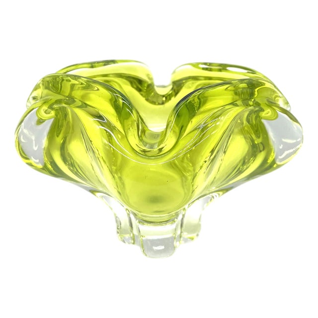 Vintage Chartreuse Art Glass Bowl by Josef Hospodka for Chribska, 1950s For Sale