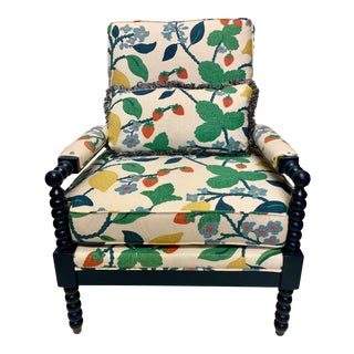 Navy Lacquered Spool Club Chair For Sale