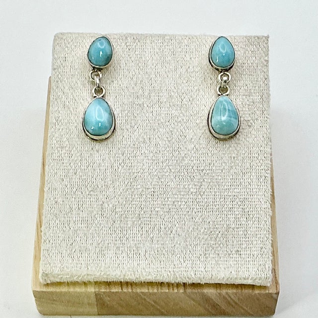 1970s 1970s Vintage Southwestern Boho Chic Blue Larimar & Sterling Drop Dangle Earrings - A Pair. For Sale - Image 5 of 11