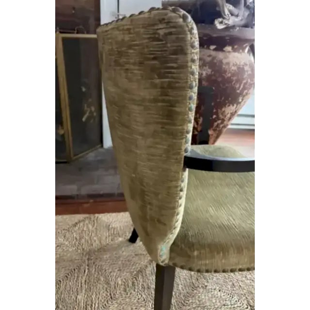 Wood Mid Century Arm Chair in Velvet With Nail Heads For Sale - Image 7 of 11